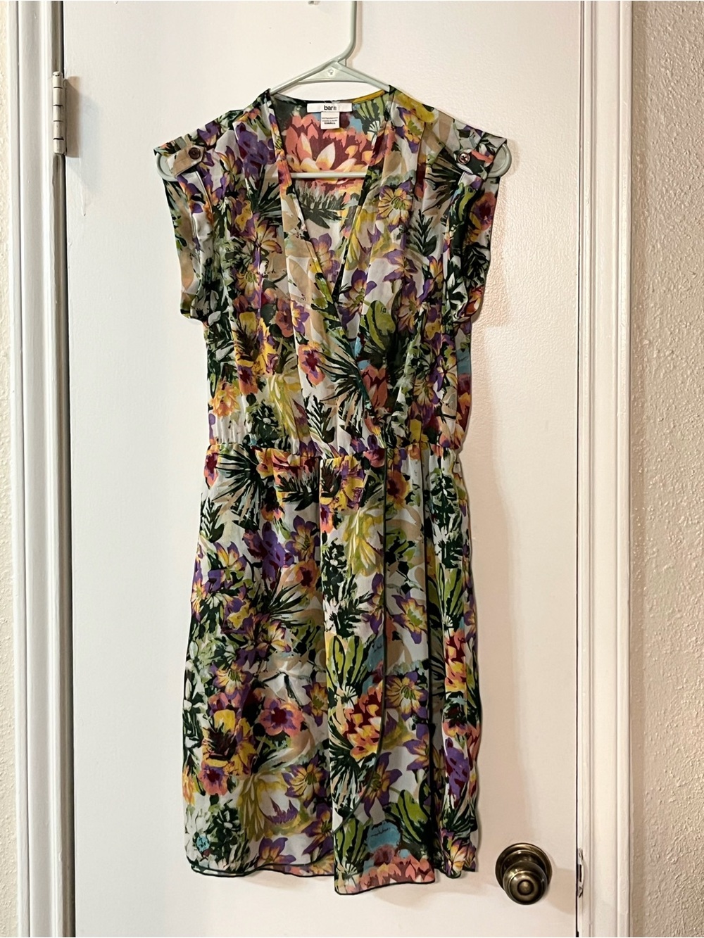 Bar III Floral Wrap-Style Midi Dress - Green, Purple, Yellow